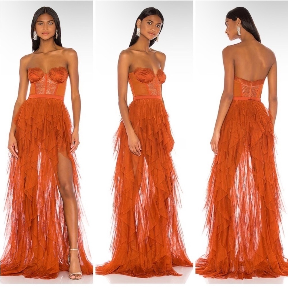 Elegant Orange Strapless Evening Gown